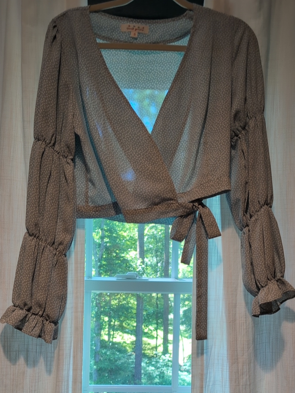 Blue Wrap Blouse with Ruffled Sleeves